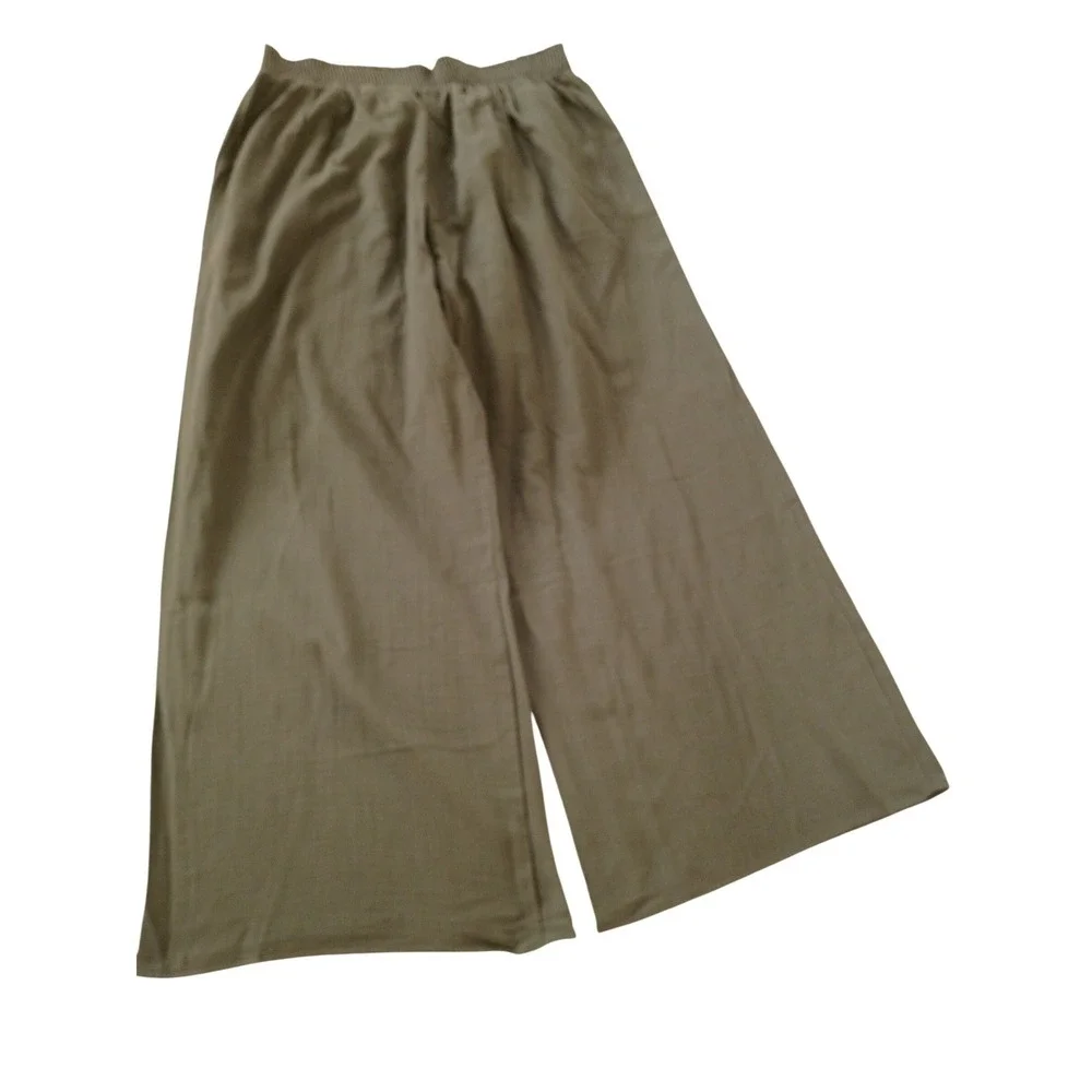 NOFLICK NWT Olive 100% Cotton‎ Wide Leg Smocked Waist Relaxed Flowy Pants M